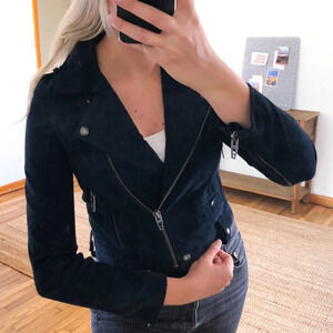 Blank NYC 100% Leather Suede Navy Short Bohemian Moto Biker Jacket Small